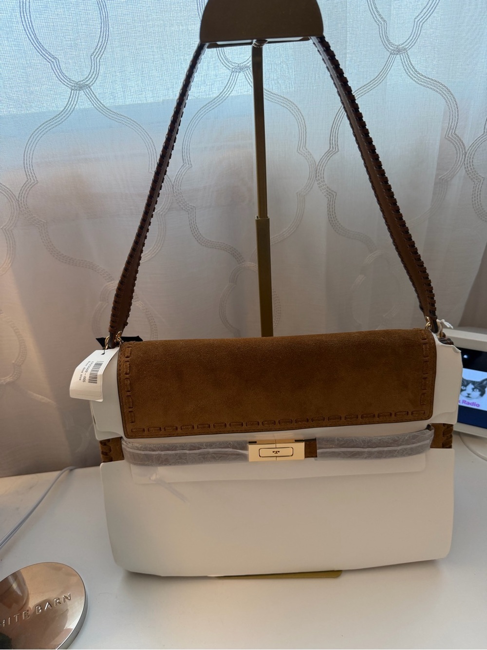 Tory Burch Large Lee Radziwill Whipstitch Suede Shoulder Bag in Wild Tobacco - Picture 10 of 11